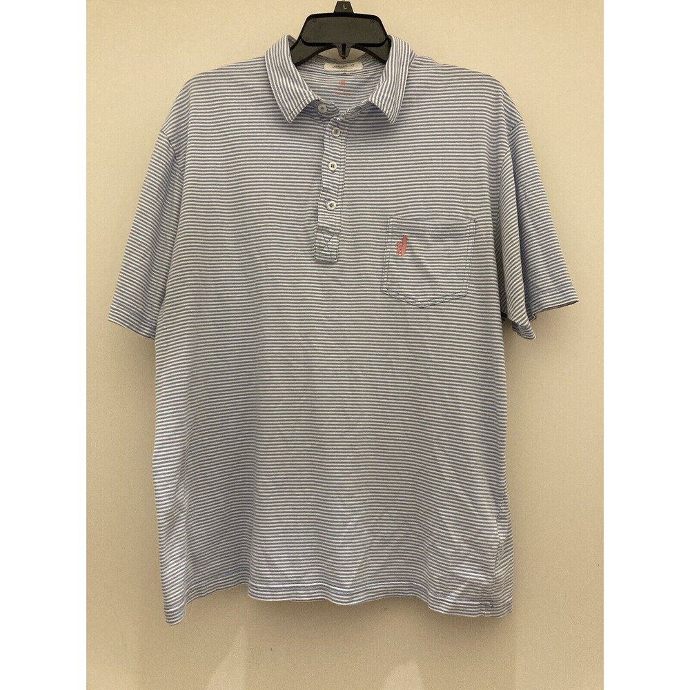 Johnnie-O Shirt Golf Polo Surf Logo Pocket Mens Blue White Stripe Large